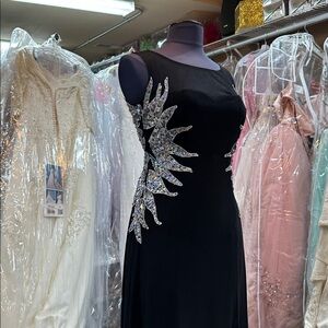 Elegant Black Evening Dress with Silver Accents